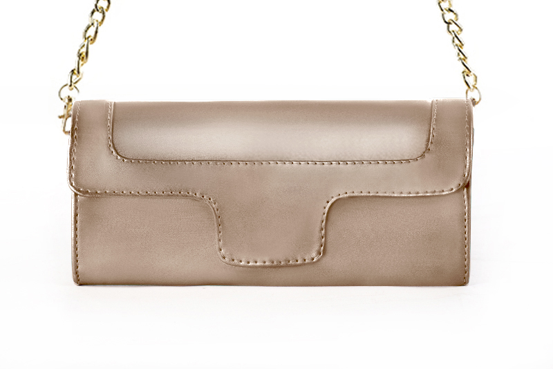 Women's tan beige luxurious elegant clutch for ceremonies, weddings and evenings out. - Profile view